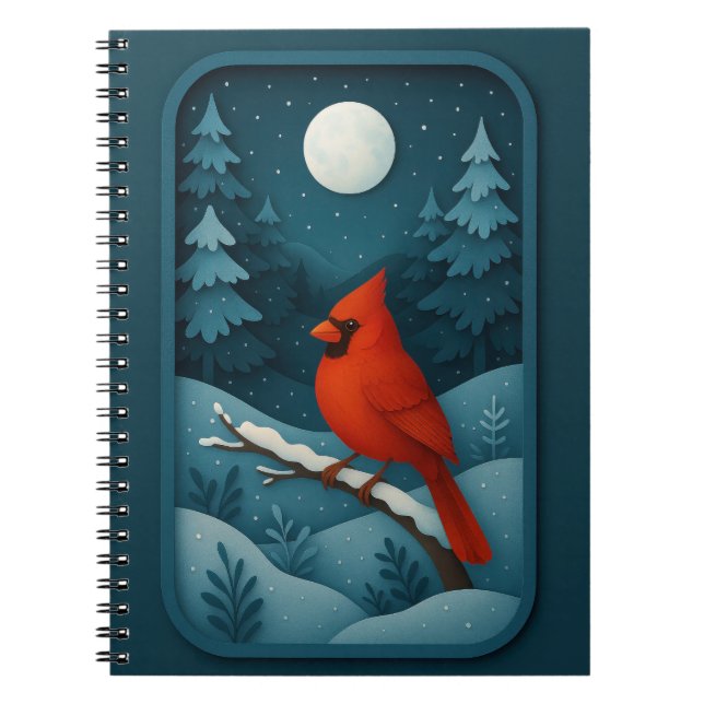 Moonlit Cardinal in Winter Forest Anteckningsbok (Framsidan)