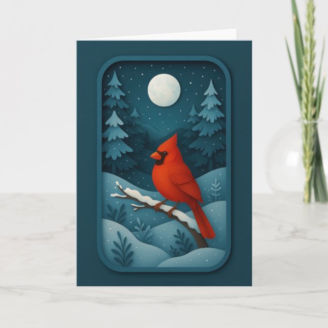 Moonlit Cardinal in Winter Forest Card Kort (Framsida)
