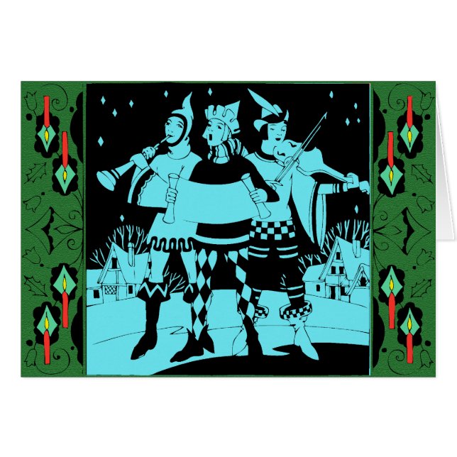 Moonlit Caroling Trio Hälsningskort (Framsidan Horizontal)