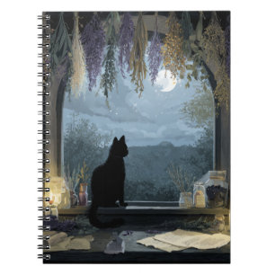Moonlit Cat Herbal Window Notebook Anteckningsbok