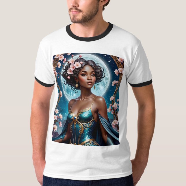 Moonlit Cherry Blommar Fantasy T-Shirt (Framsida)