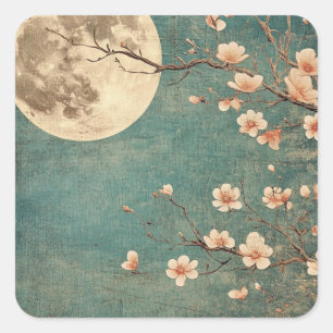 Moonlit Cherry Blommar Serenity Fyrkantigt Klistermärke