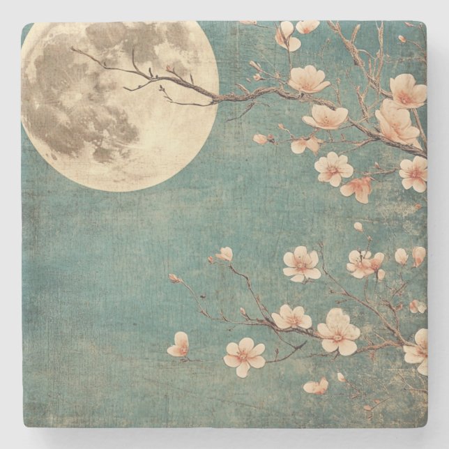 Moonlit Cherry Blommar Serenity Stenunderlägg (Framsidan)
