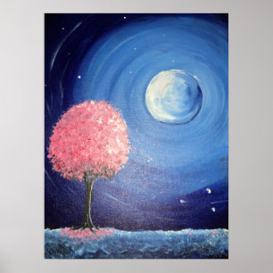Moonlit Cherry Blommars Poster
