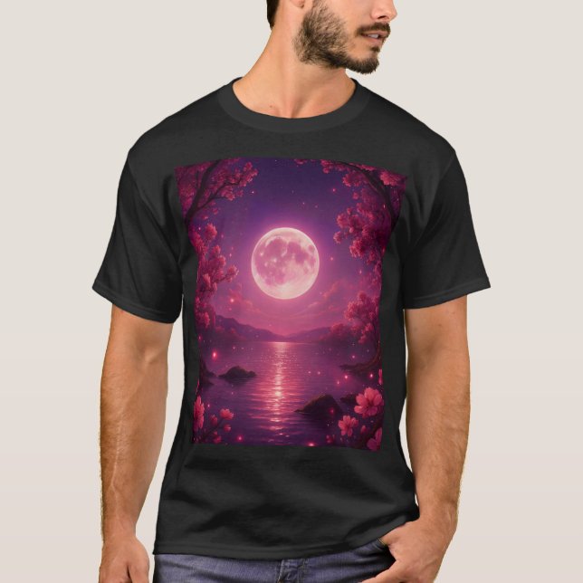 Moonlit Cherry Blossom Serenity T Shirt (Framsida)