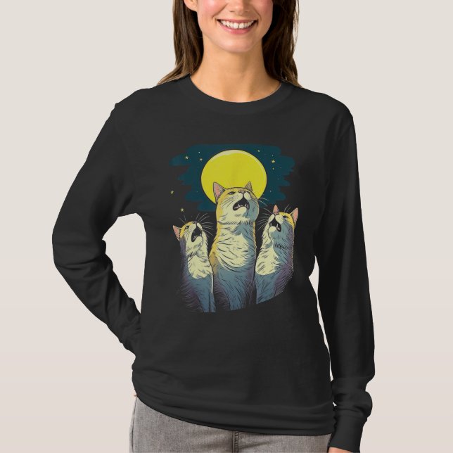 Moonlit Chorus Trio of Cats Singing Melodies T Shirt (Framsida)