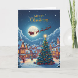 Moonlit Christmas Village — Holiday Greeting Card Kort