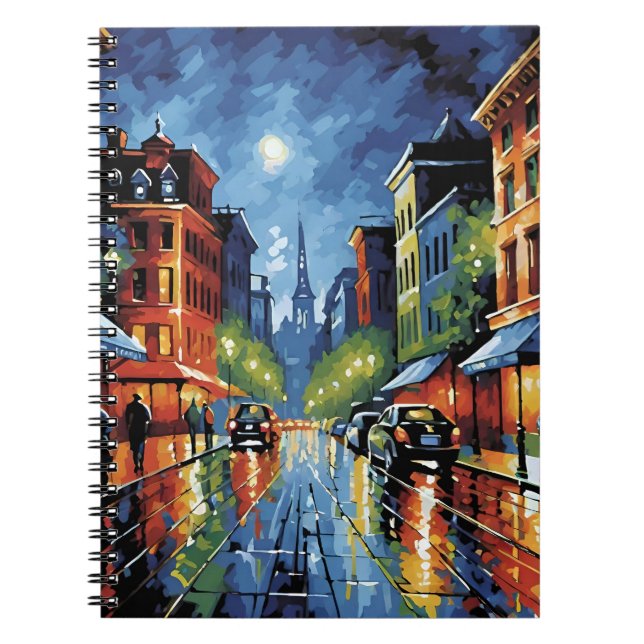 Moonlit City Street Anteckningsbok (Framsidan)