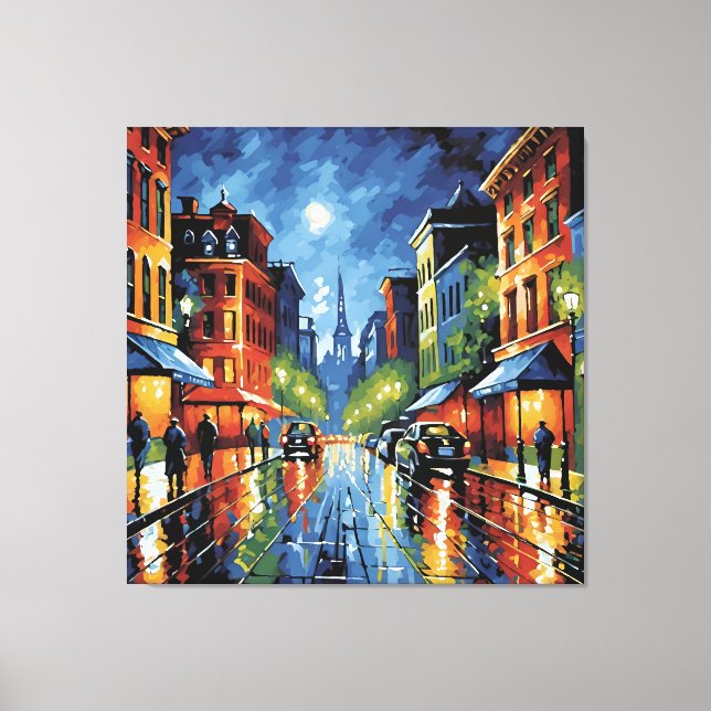 Moonlit City Street Canvastryck (Framsida)