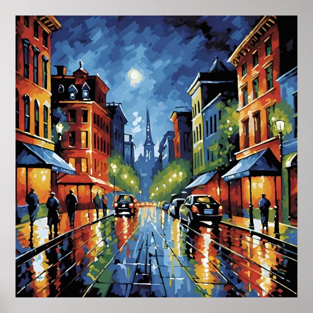 Moonlit City Street Poster (Framsidan)