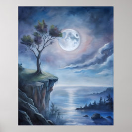 Moonlit Cliffside vacker Poster