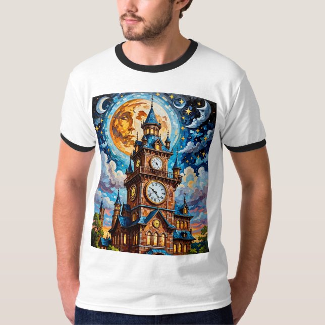 Moonlit Clock Torn Fantasy Art Tshirt T Shirt (Framsida)