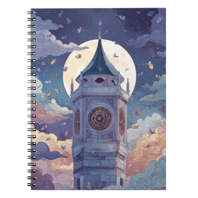 Moonlit Clock Torn Fantasy Himmel bärbar dator Anteckningsbok (Framsidan)