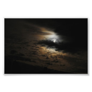Moonlit Clouds Night Himmel Celestial Photo Fototryck