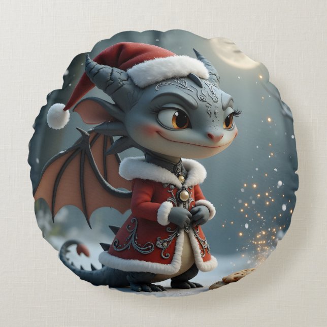 Moonlit Cookie Bandit – The Grey Christmas Dragon. Rund Kudde (Framsidan)