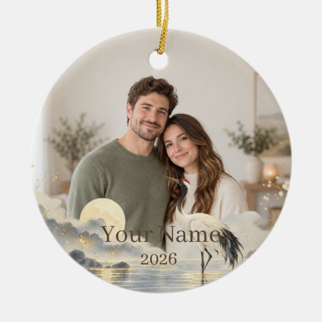 Moonlit Crane Custom Photo Ornament (Framsidan)
