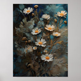 Moonlit-daisy - blommor, digitalkonst poster