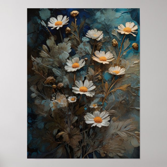 Moonlit-daisy - blommor, digitalkonst poster (Framsidan)