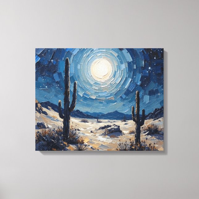 Moonlit Desert Premium Wrapped Canvas Wall Art (Framsida)