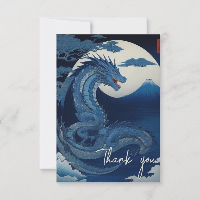 Moonlit Dragon of Fuji Thank You Card Tack Kort (Framsida)