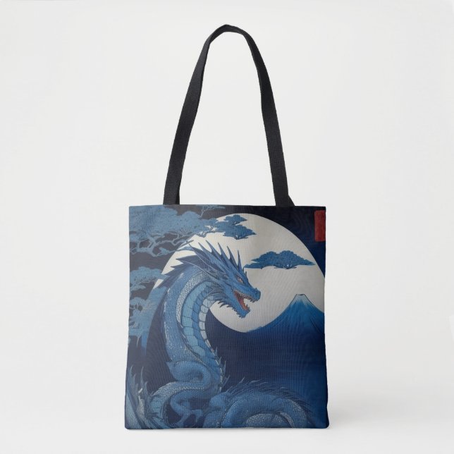 Moonlit Dragon of Fuji Tote Bag Tygkasse (Framsida)