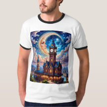 Moonlit Dream Castle Fantasy T Shirt