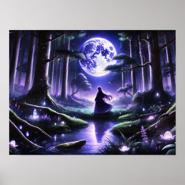 Moonlit Dream i Enchanted Skogen Poster (Framsidan)