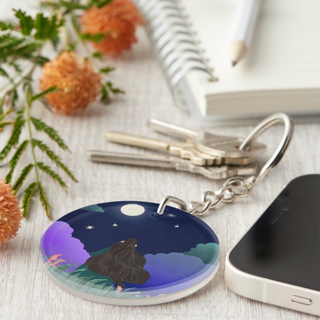 Moonlit Dreamer Girl Acrylic Keychain (Högra Framsidan)