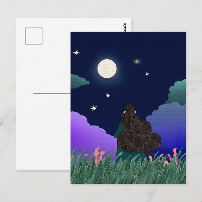 Moonlit Dreamer Girl Postcard Vykort (Fram/baksida)