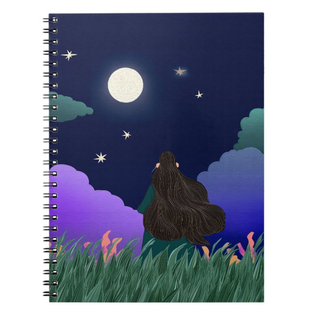 Moonlit Dreamer Girl Spiral Notebook Anteckningsbok (Framsidan)