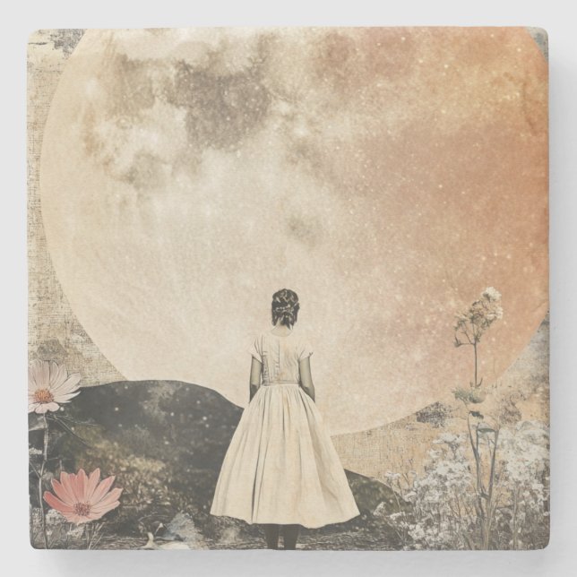 Moonlit Elegance - Bakåtvy för kvinnor med Måne 2 Stenunderlägg (Framsidan)