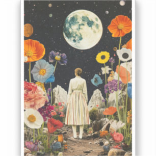 Moonlit Elegance - Bakåtvy för kvinnor med Måne 3 Klistermärken