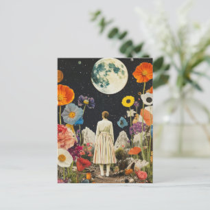 Moonlit Elegance - Bakåtvy för kvinnor med Måne 3 Vykort