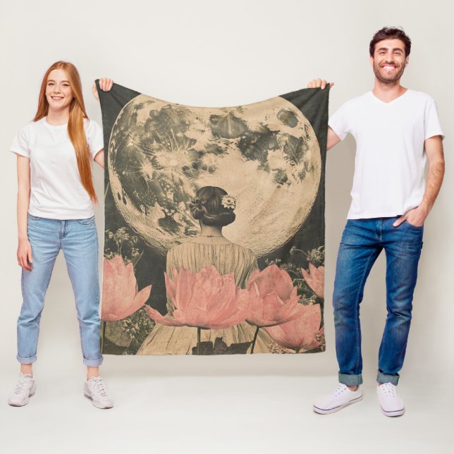 Moonlit Elegance - Bakvy över kvinnor med Måne Fleecefilt (På plats)