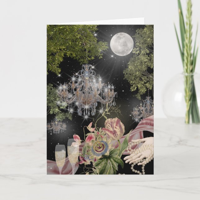 Moonlit Elegance in a Garden Folded Greeting Card Kort (Framsida)