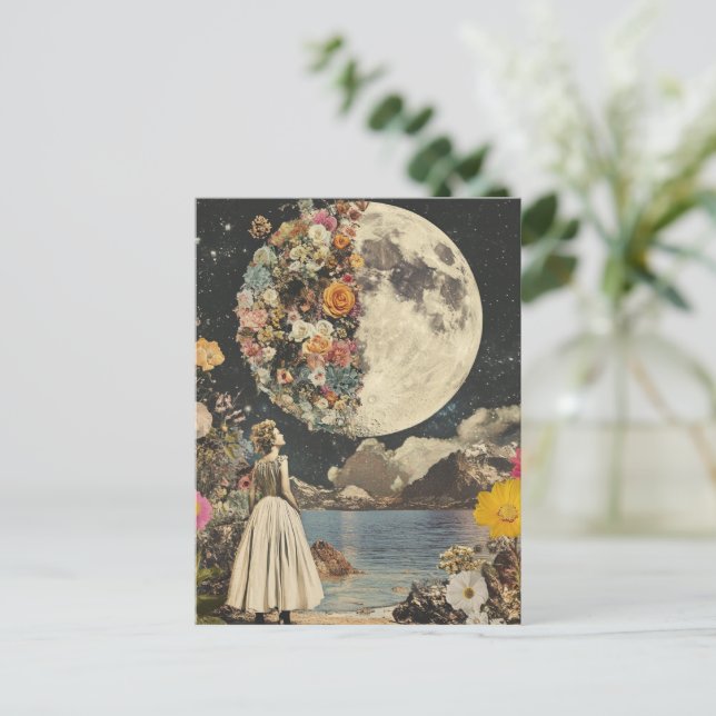Moonlit Elegance - Kvinna med Måne (2) Vykort (Stående Fram)