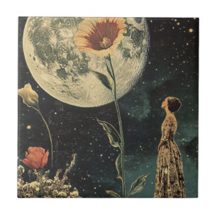 Moonlit Elegance - Kvinnor med Måne Kakelplatta