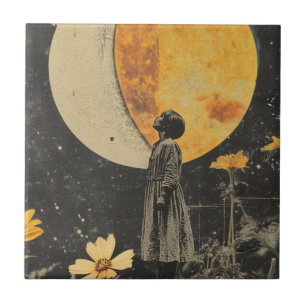 Moonlit Elegance - Kvinnor med Måne Kakelplatta