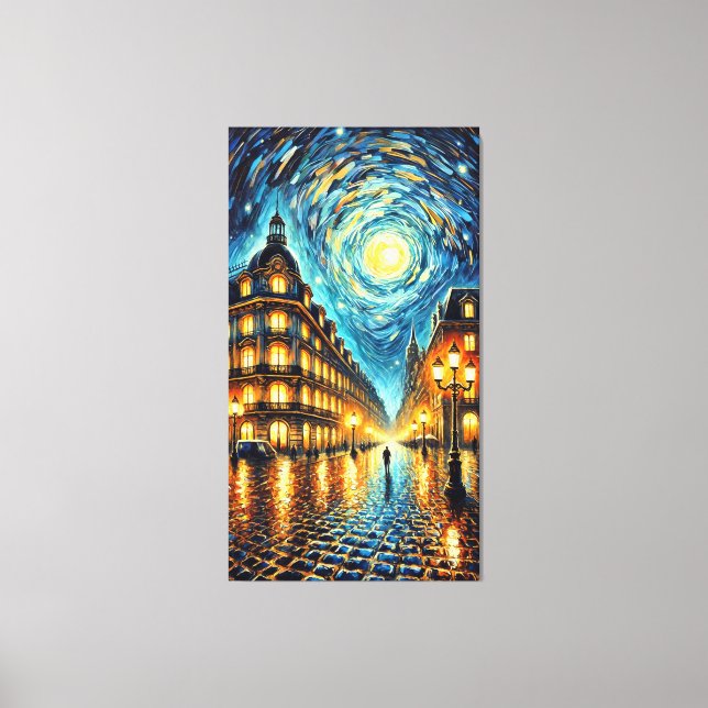 Moonlit Elegance - Van Gogh-Inspired Cityscape Canvastryck (Framsida)