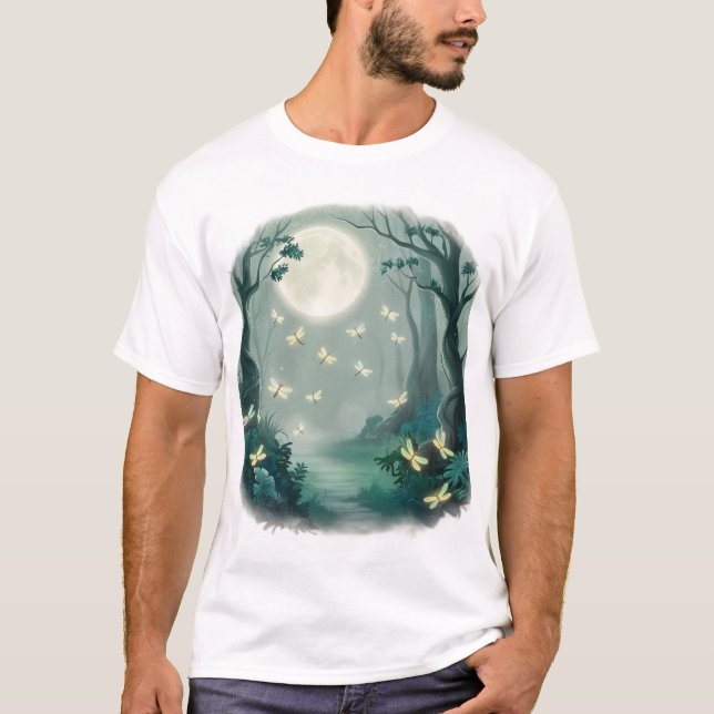 Moonlit Enchantment: Fireflies in the Forest T Shirt (Framsida)
