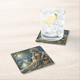 Moonlit Enchantment in the Mystic Forest Underlägg Papper Kvadrat