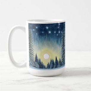 Moonlit Evergreen Snowscape under nattstjärnor Kaffemugg