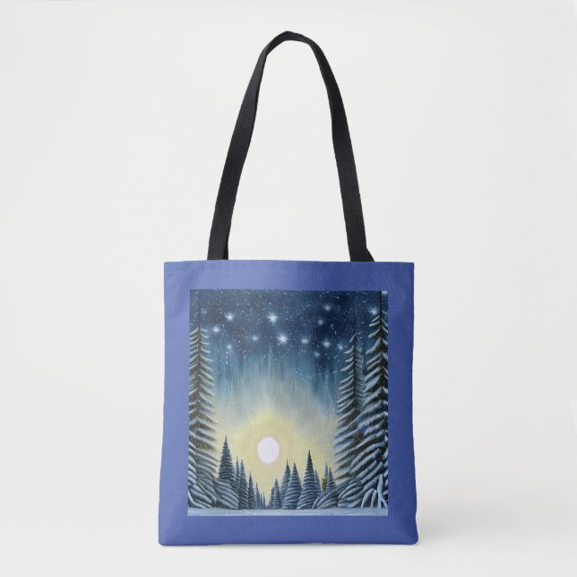 Moonlit Evergreen Snowscape under nattstjärnor Tygkasse (Framsida)