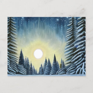 Moonlit Evergreen Snowscape under nattstjärnor Vykort