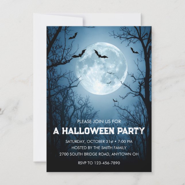 Moonlit Fladdermus Halloween fest Inbjudningar (Framsida)
