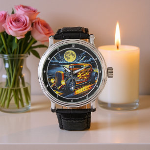 Moonlit Flaming Gult Hotrod Armbandsur