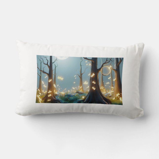 Moonlit Forest Dream: Enchanted Fireflies Pillow Lumbarkudde (Baksida)