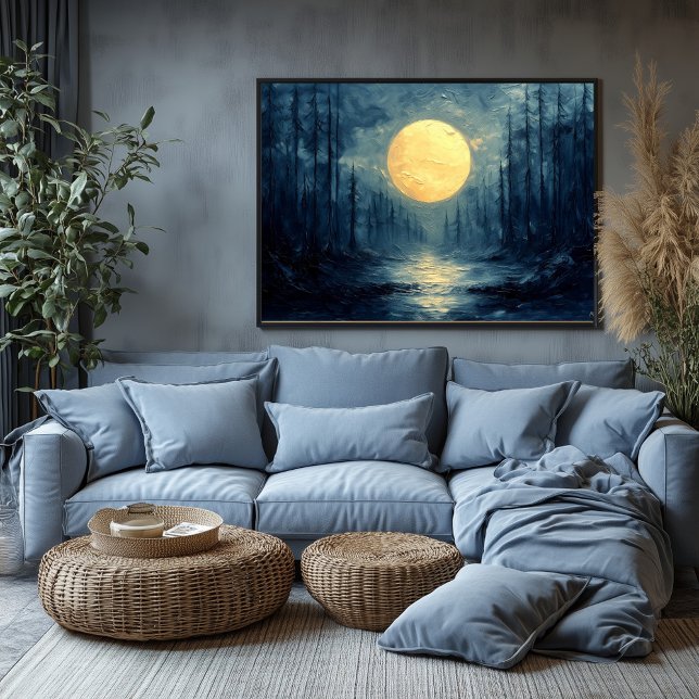 Moonlit Forest Reflection - Abstrakt Blue & Guld Poster (Skapare uppladdad)