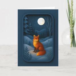 Moonlit Fox in Snowy Forest Card Kort