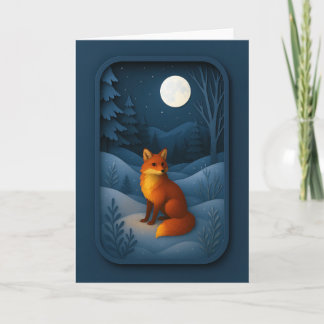 Moonlit Fox in Snowy Forest Card Kort